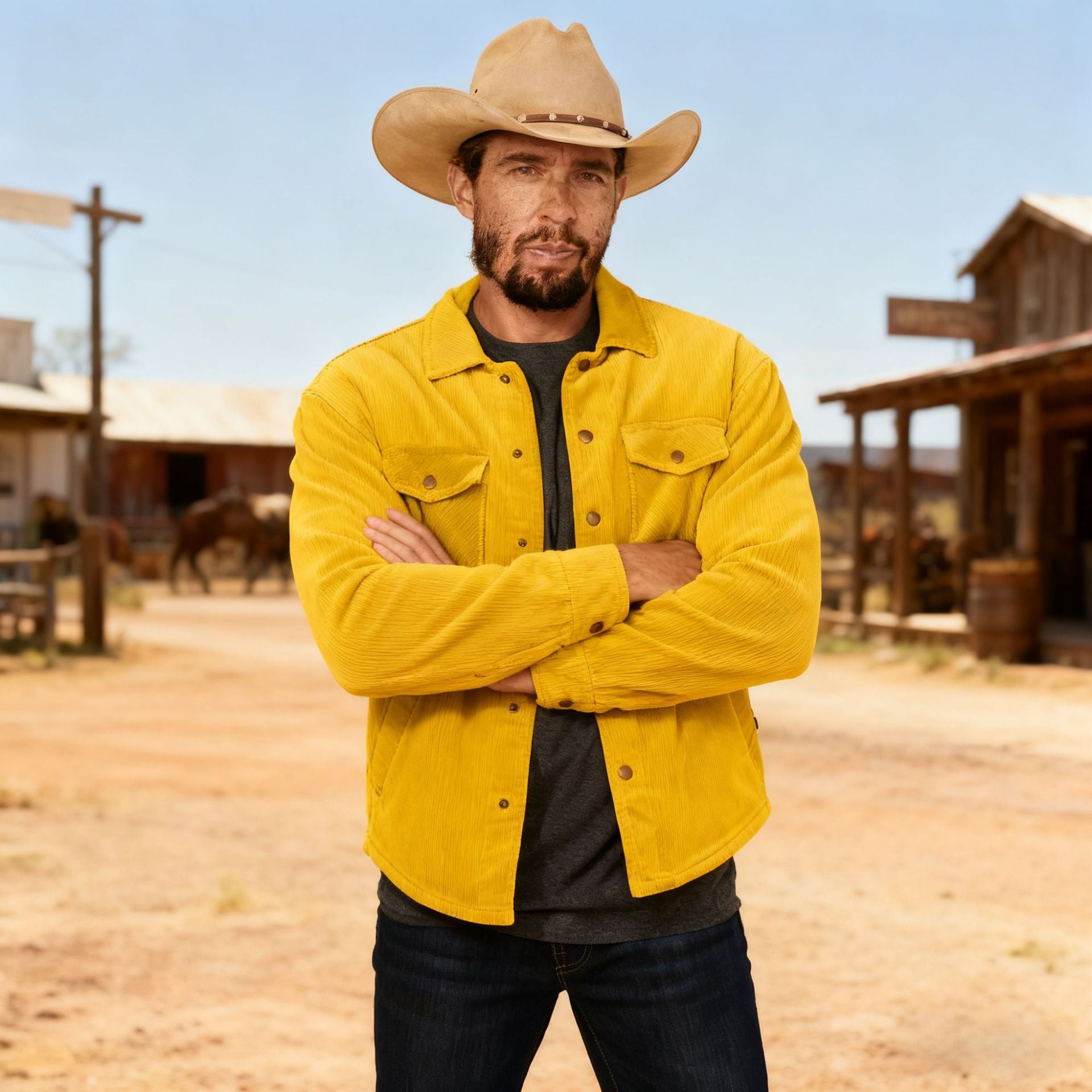 Men's Corduroy Shirt Jacket in Western Style with Flap Chest Pockets Chichicherry