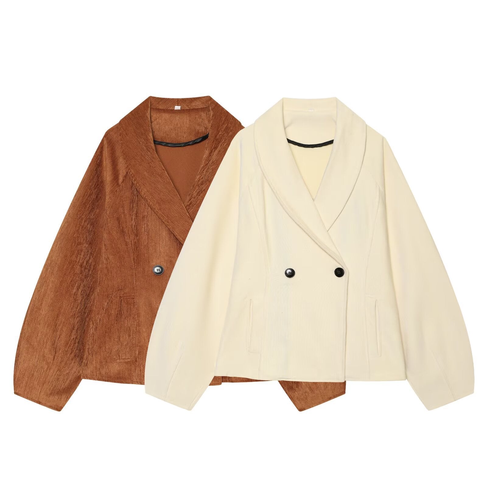 Women’s Short Blazer with Shawl Collar and Double-Breasted Button Placket Chichicherry