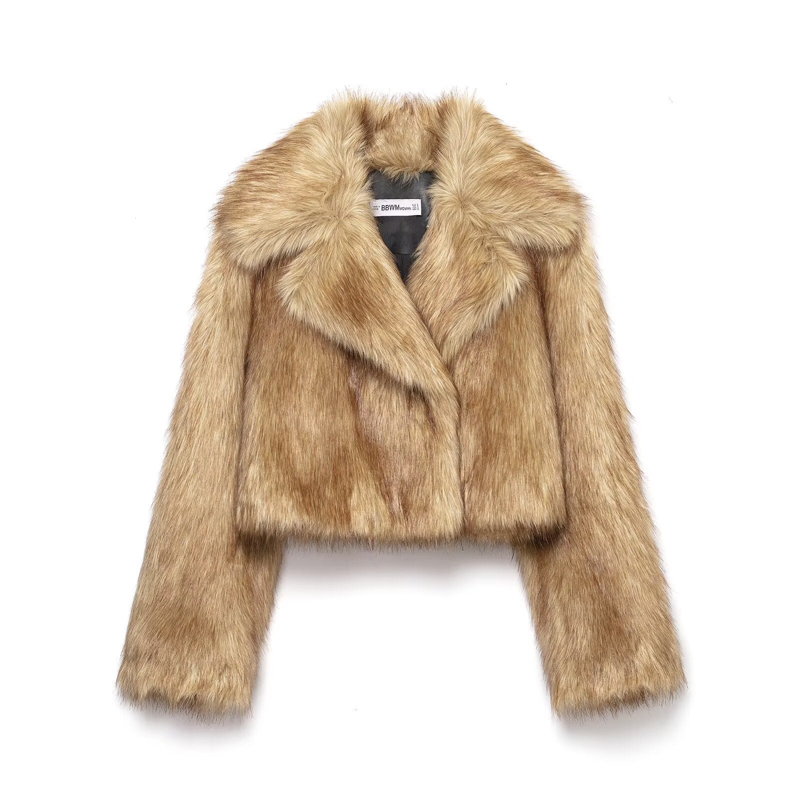 Women Short Oversized Faux Fur Bolero with Wide Shawl Collar Chichicherry