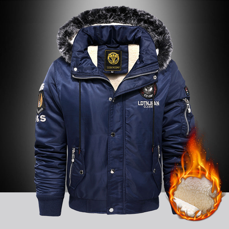 Men's Padded Pilot Bomber with Teddy Fleece Lining, Faux Fur Hood and Utility Pockets Chichicherry