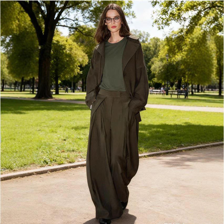Women Tailored Short Trench with Tie Belt and Oversized Sleeves Chichicherry
