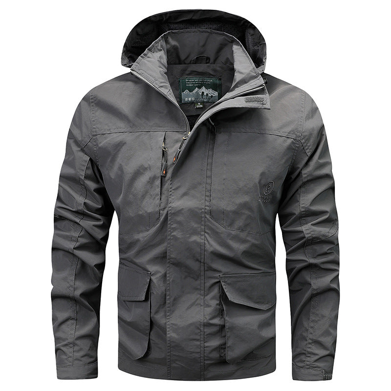 Men's technical light outdoor jacket with hood water-repellent and multifunctional pockets Chichicherry