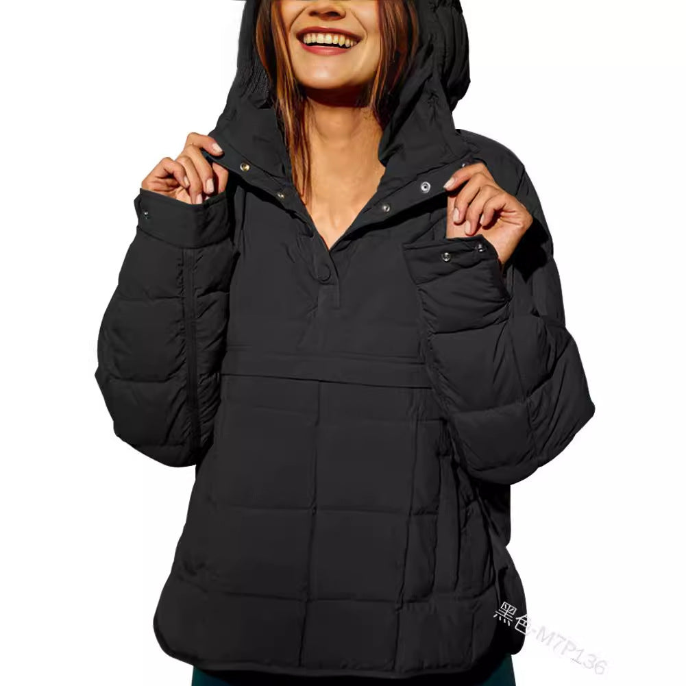 Women's Quilted Lined Pull-Over Anorak with Hood Chichicherry