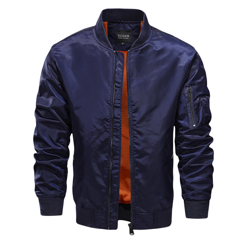 Men's lightweight nylon bomber jacket with contrasting inner lining, arm pocket, and ribbed hem Chichicherry