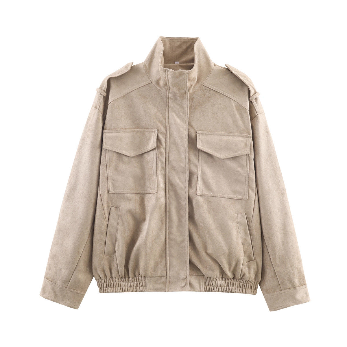 Women’s short jacket in military style with epaulets, patch chest pockets, and elastic hem Chichicherry