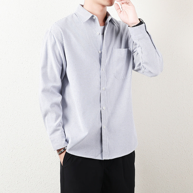 Men Striped Oversized Casual Shirt made of Cotton Blend with Chest Pocket Chichicherry
