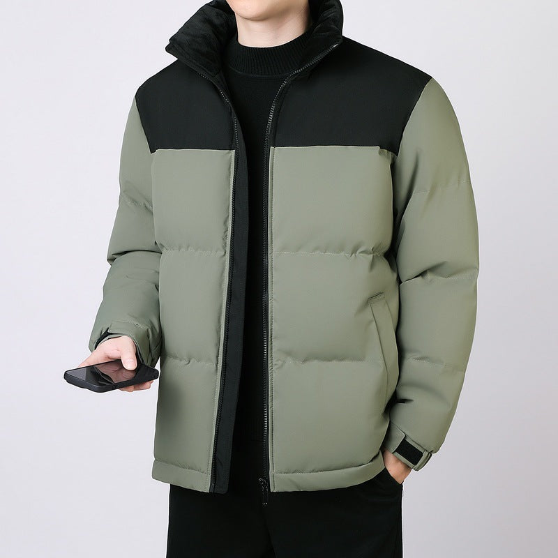 Men's Insulated Winter Quilted Jacket with Geometric Tone-on-Tone Quilting and High Stand Collar Chichicherry
