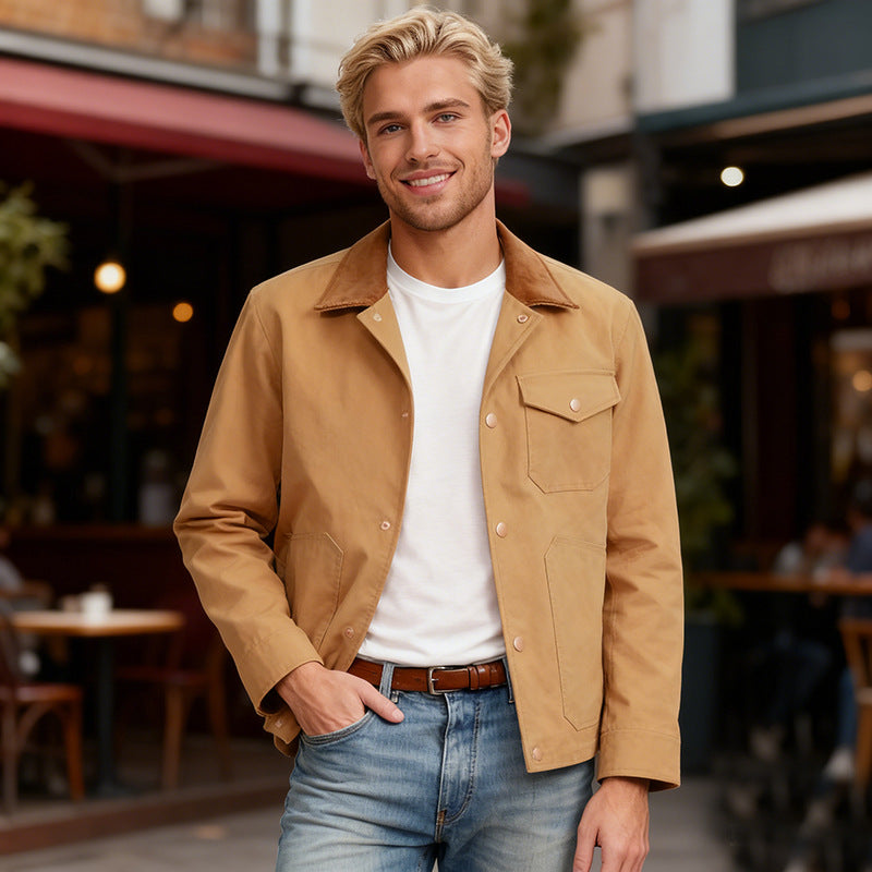 Men's Utility Overshirt made of heavy canvas with cord collar and snap button closure Chichicherry