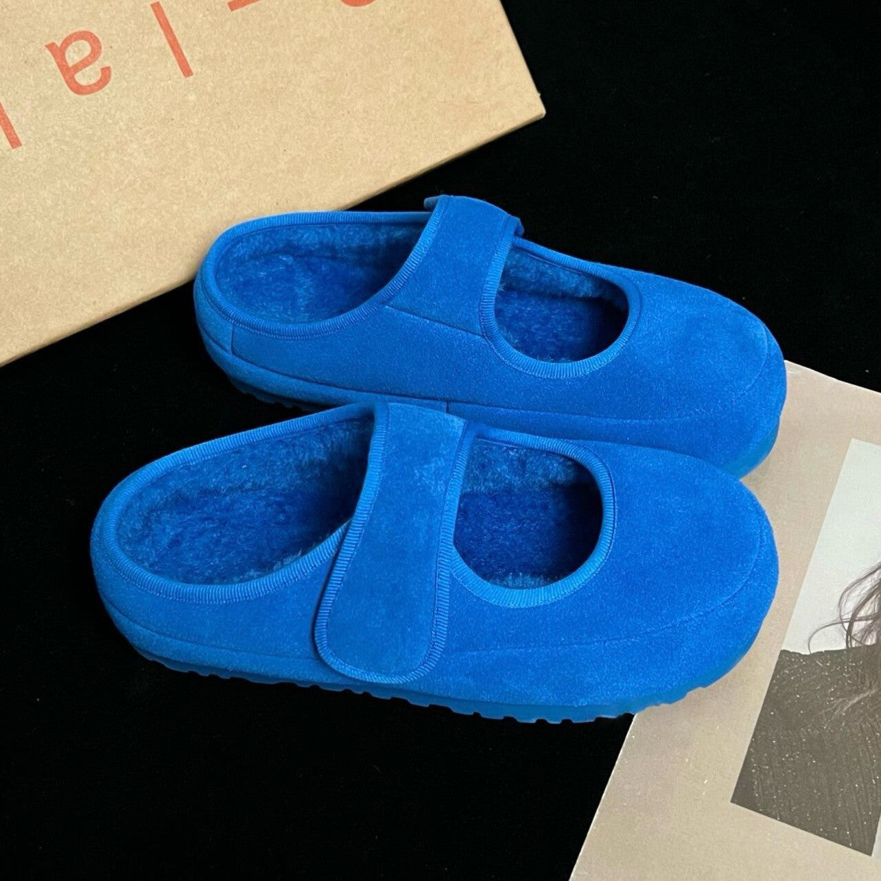 Women's Cozy Velour Mary Jane Slippers with Teddy Lining and Velcro Chichicherry