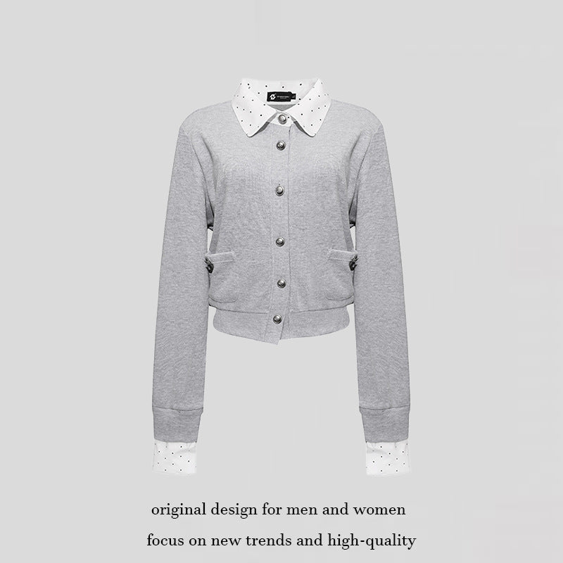 Women's button sweatshirt jacket with inserted shirt collar and cuffs Chichicherry