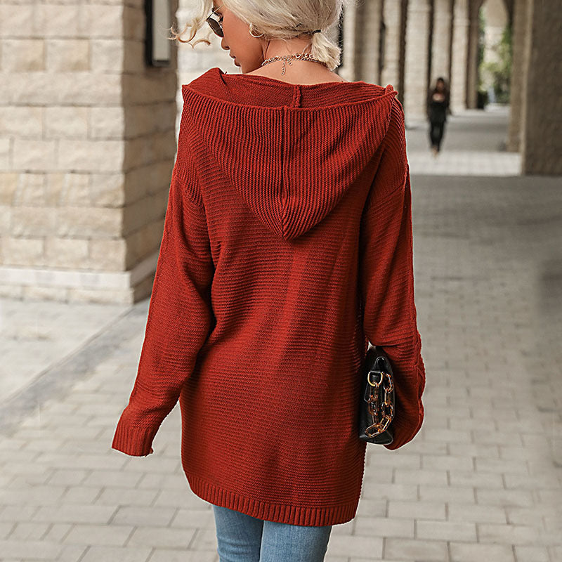 Women's Oversized Knit Cardigan with Hood and Front Pockets Chichicherry