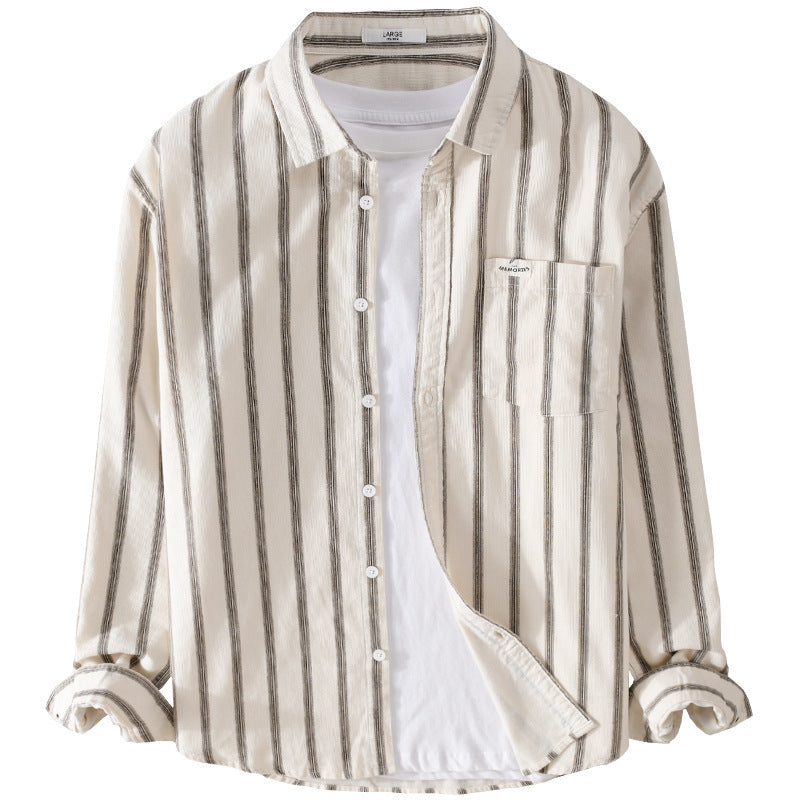 Men's Striped Oversize Shirt made of Cotton Blend with Chest Pocket and Relaxed Fit Chichicherry