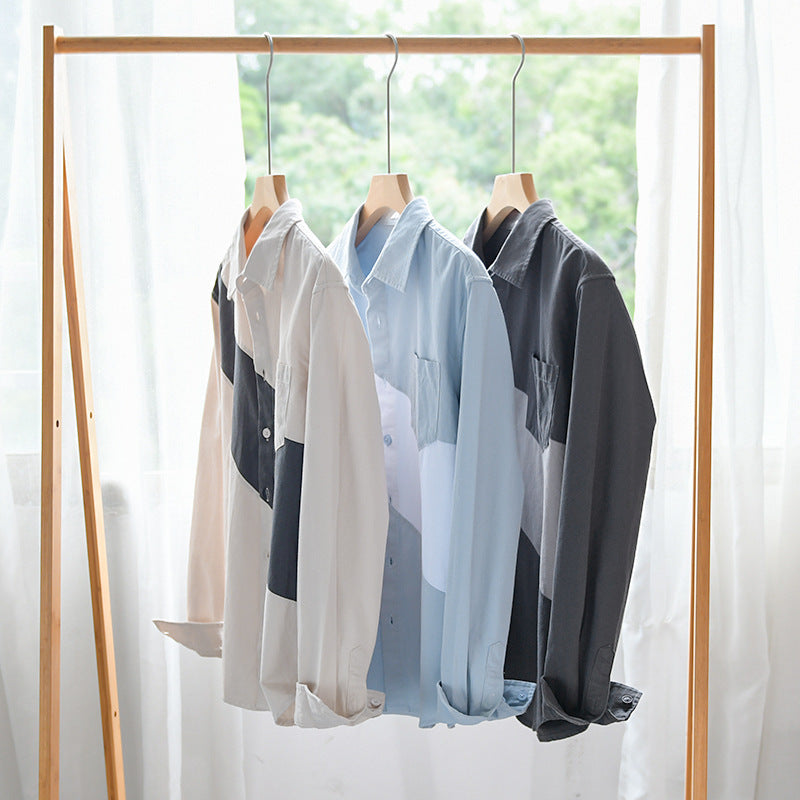 Men's cotton overshirt with diagonal color block, kent collar, and chest pocket Chichicherry