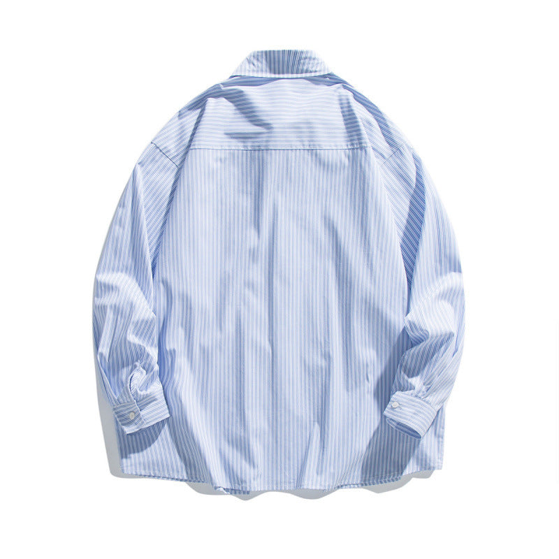 Men's Oversized Cotton Shirt with Fine Stripes and Chest Pocket Chichicherry