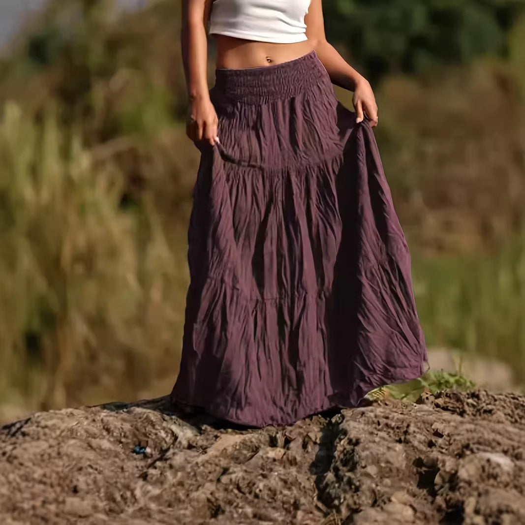 Women's maxi skirt with tiers, gathered smocked waistband and airy crinkle fabric Chichicherry