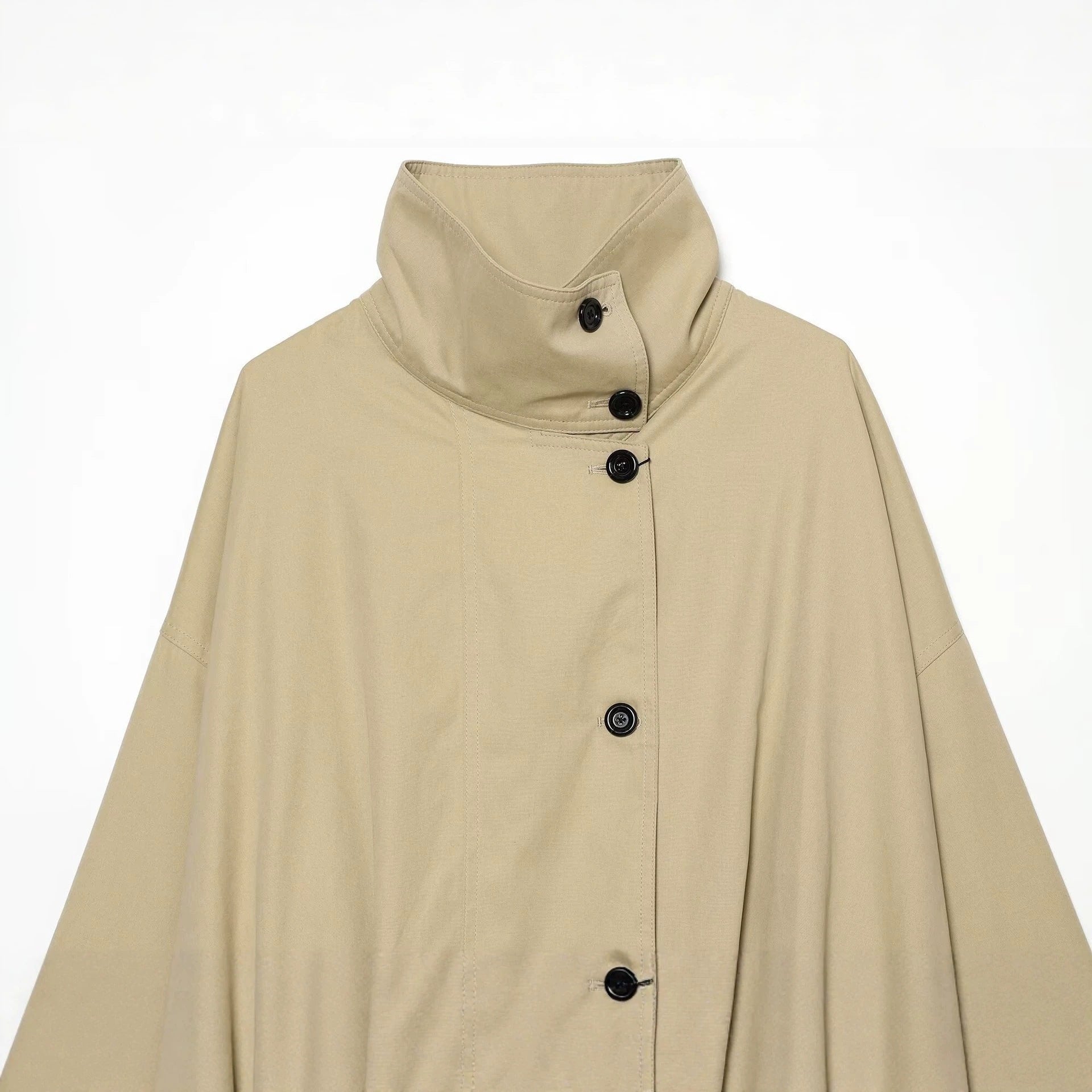 Women's Short Water-Repellent Cape Jacket with High Stand-Up Collar and Concealed Button Placket Chichicherry