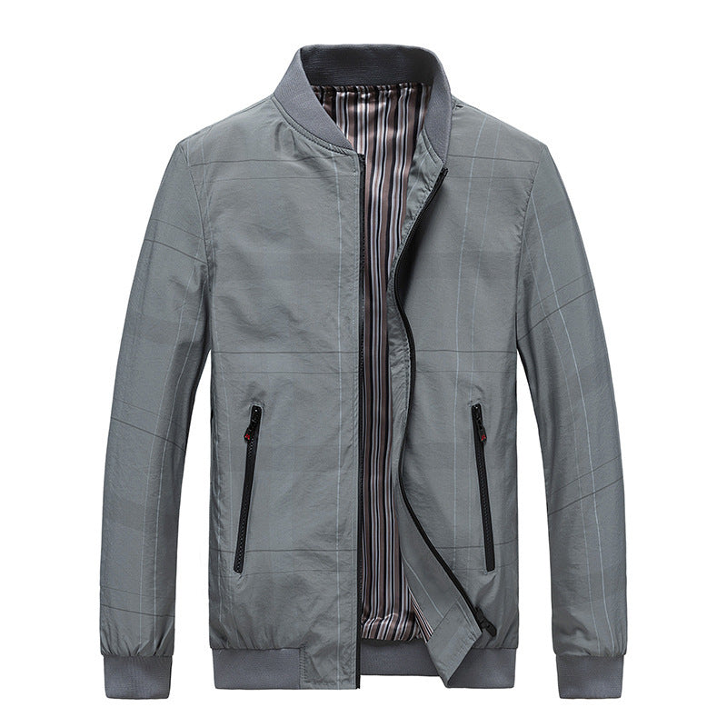 Men's lightweight nylon bomber jacket with striped lining, zippered pockets, and ribbed cuffs Chichicherry