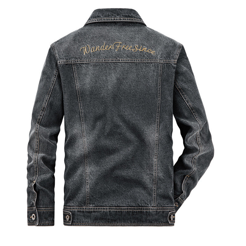 Men's washed denim work jacket with printed lining and chest flap pockets Chichicherry