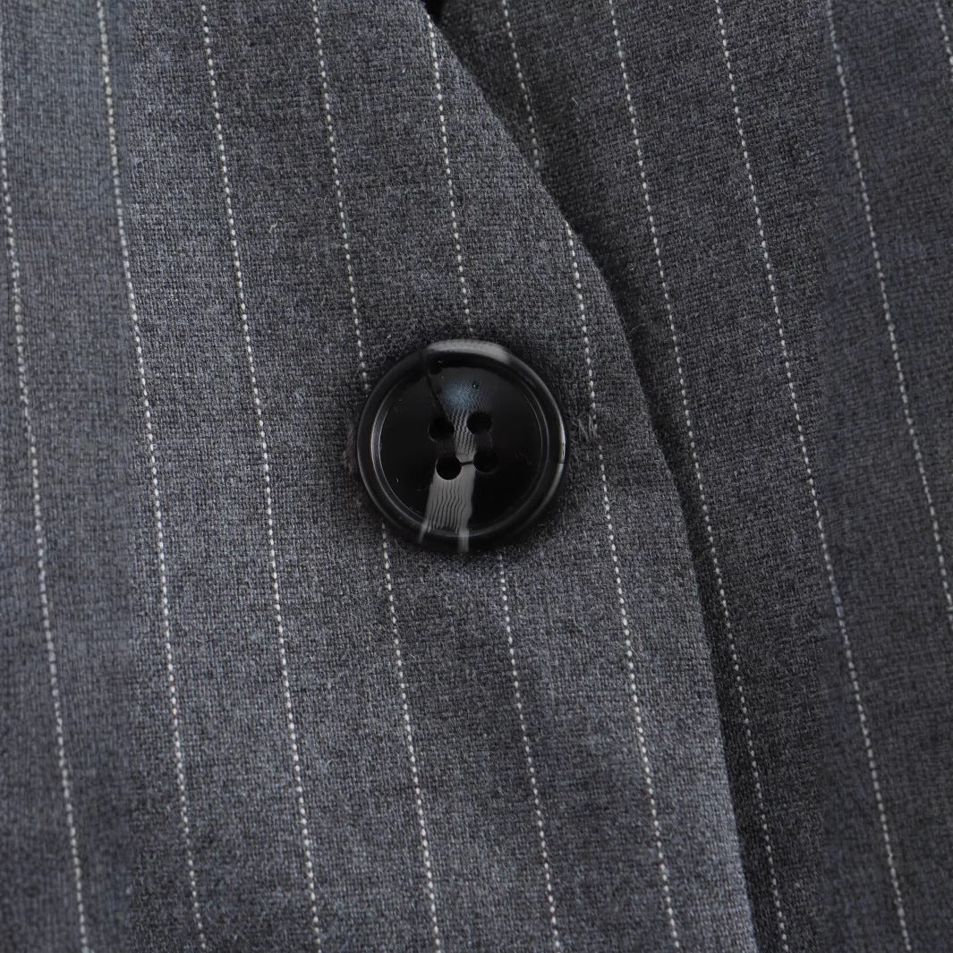 Women Tailored Pinstripe Waistcoat with Lapel-less Silhouette and Welt Pockets Chichicherry
