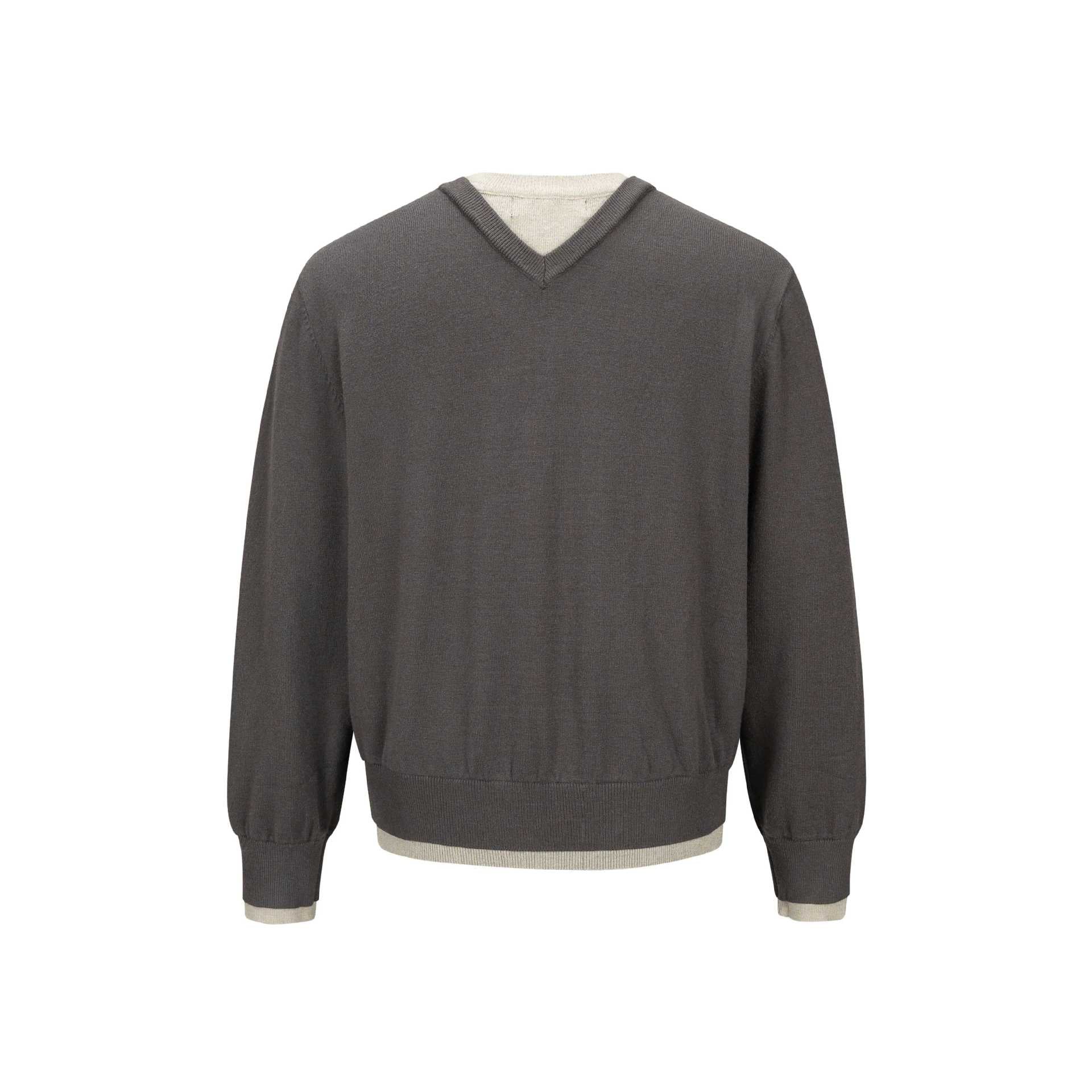 Men's V-Neck Fine Knit Sweater with Integrated Henley Detail and Elastic Waistband Chichicherry