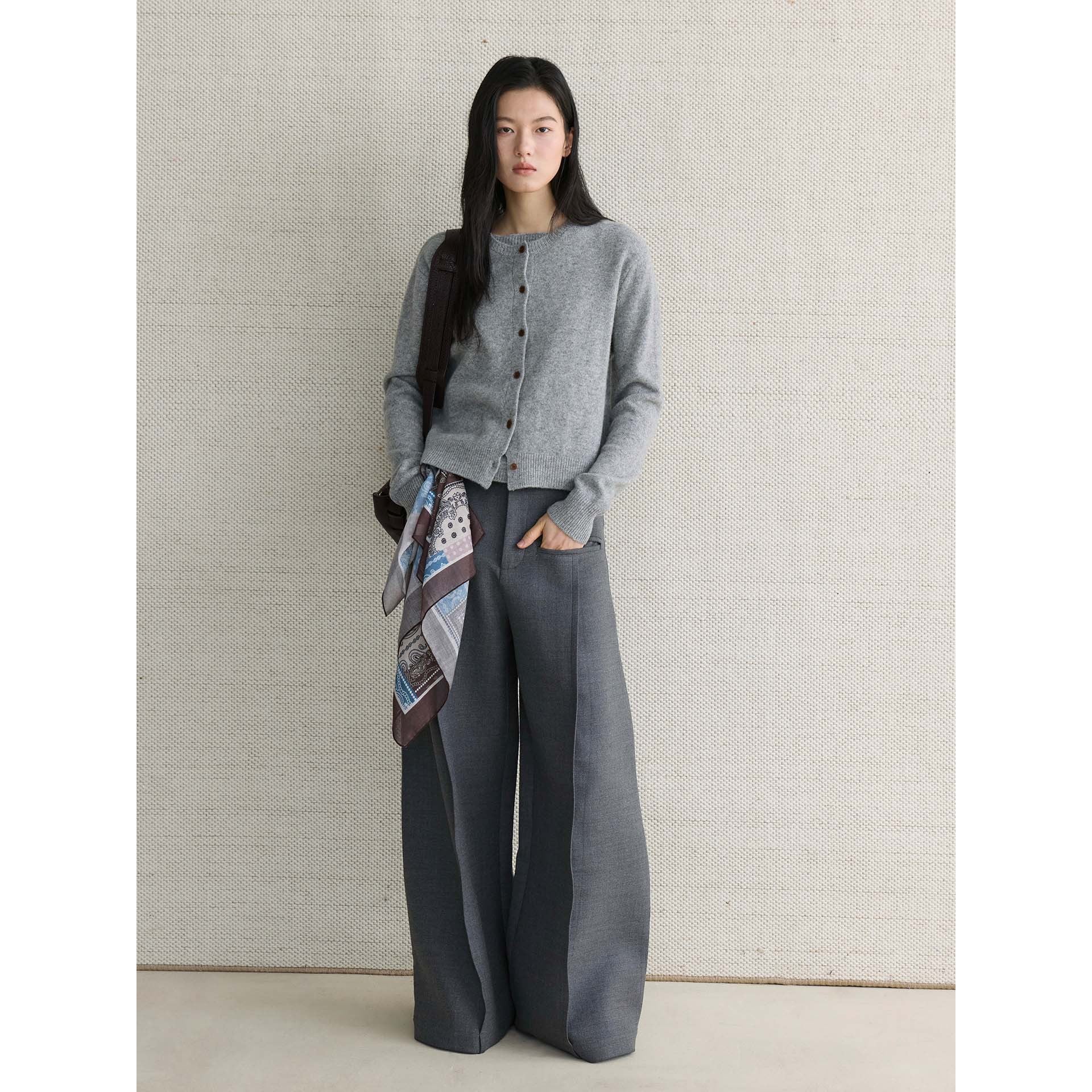 Women's Fine Fine Knit Cardigan with Matching Round Neck Sweater Chichicherry