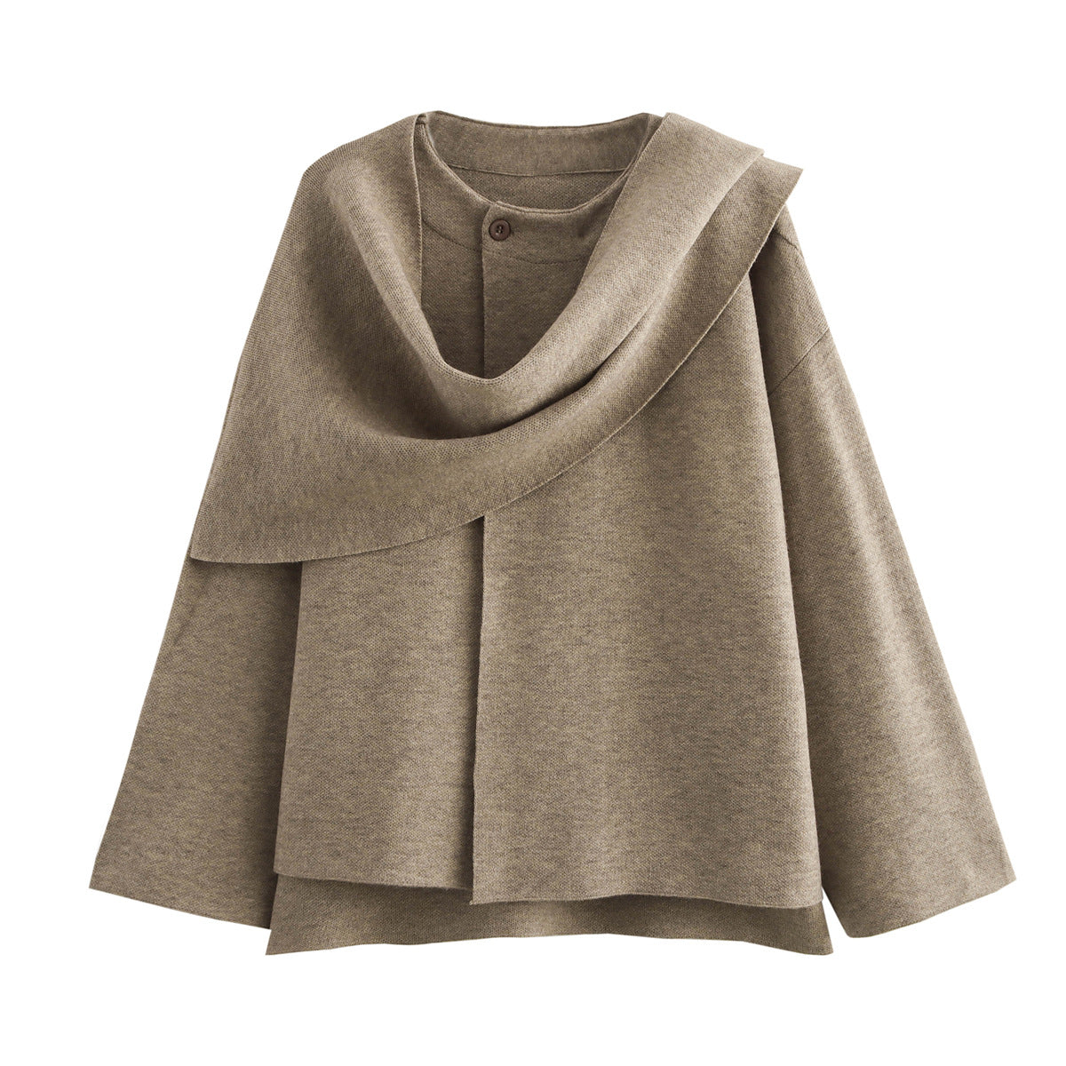 Women Oversize Wrap Poncho Coat with Wide Shawl Collar and One-Button Detail Chichicherry