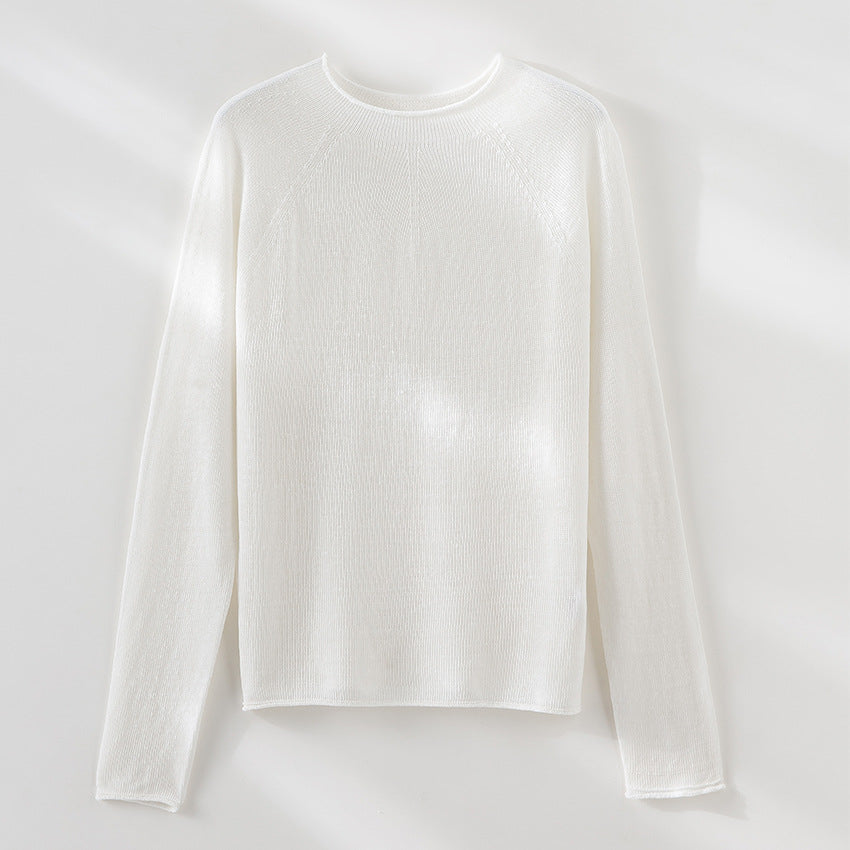 Women's Light Structured Knit Pullover with Round Neckline and Casual Boxy Silhouette Chichicherry
