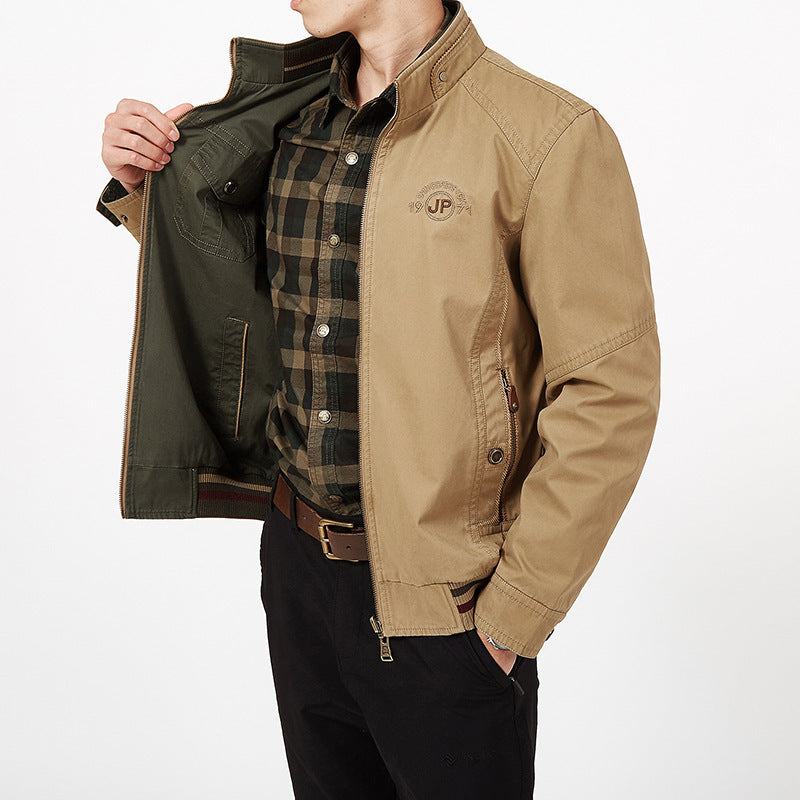 Men's lightweight canvas transition jacket with quilted shoulder yoke and zipper Chichicherry