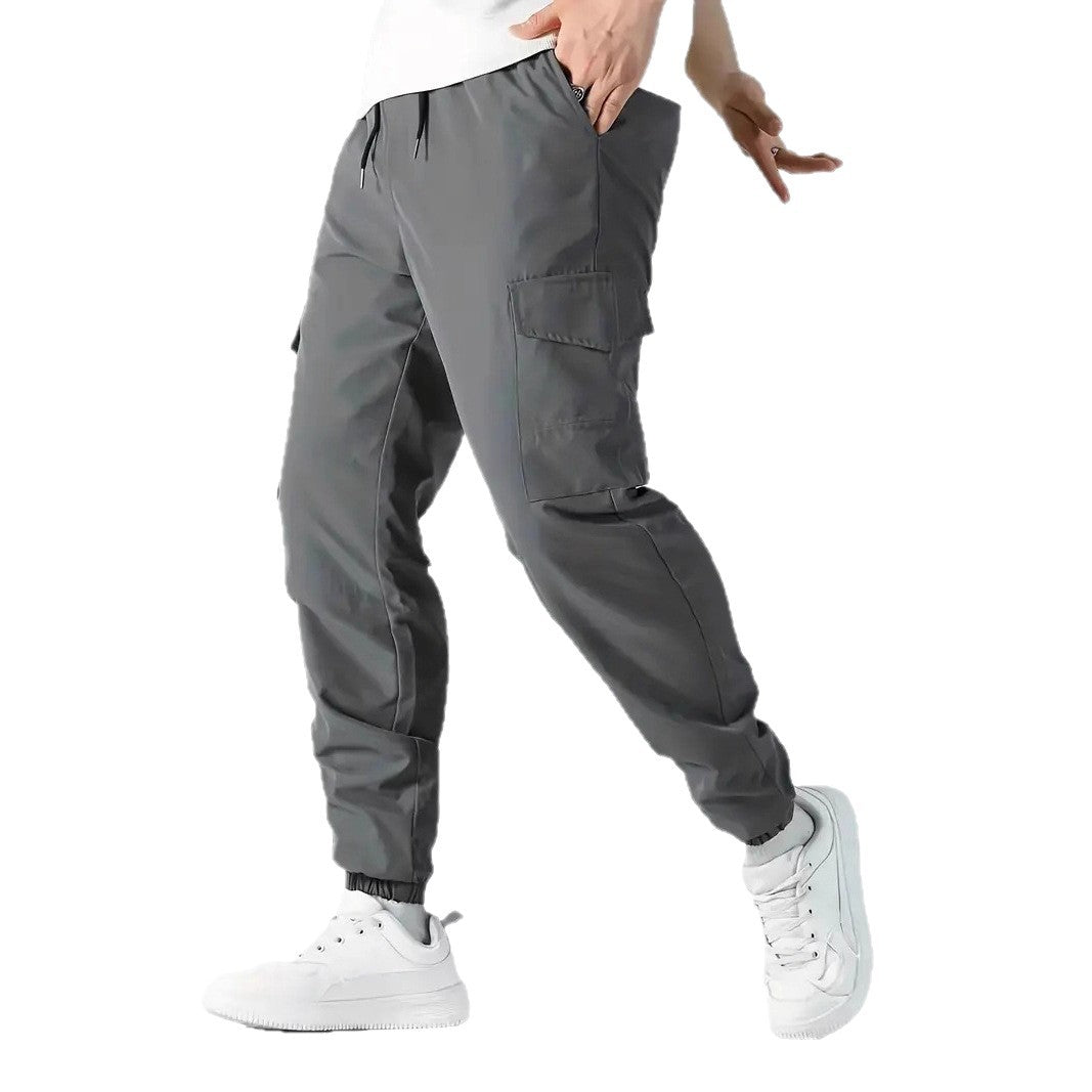 Men's Lightweight Tech Cargo Pants in Jogger Style with Drawstring, Elastic Leg Cuff & Multi-Pockets Chichicherry