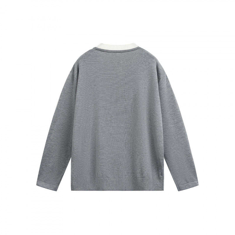Men's Lightweight Fine Knit Henley Sweater with Contrast Collar and Relaxed Fit Chichicherry