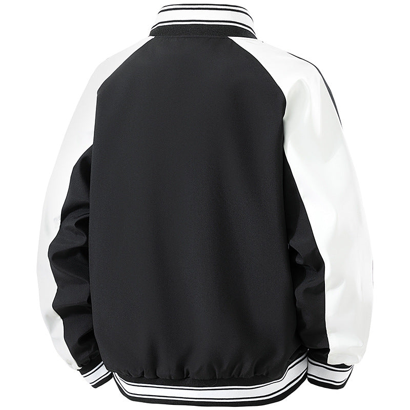 Men's Retro College Jacket with Snap Button Closure, Raglan Sleeves and Ribbed Cuffs Chichicherry