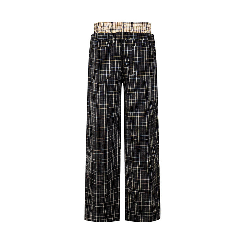 Women's Wide Checked Loungewear Pants with High Comfort Waistband and Drawstring Chichicherry