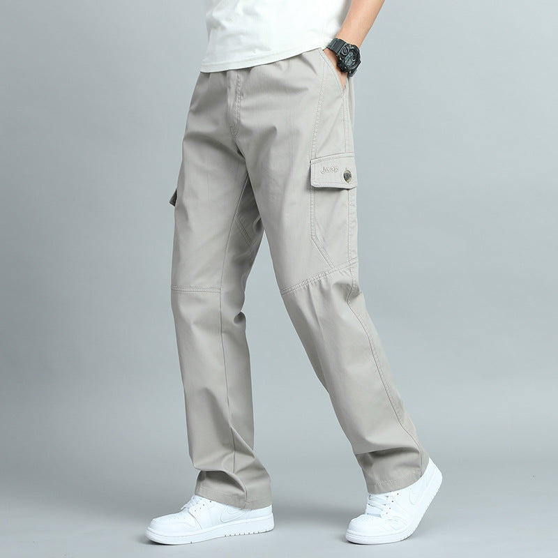Men's Robust Canvas Cargo Pants with Straight Leg, Knee Patches & Flap Pockets Chichicherry