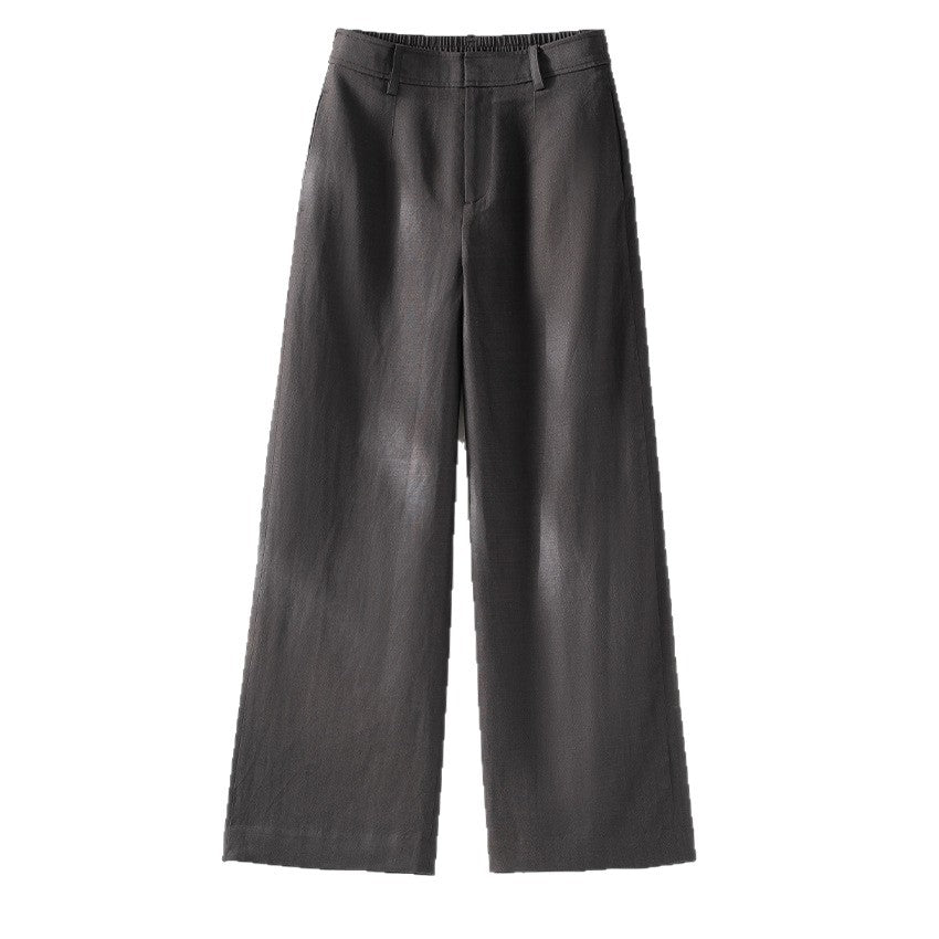 Women Lightweight High Waist Wide Leg Pants made of Linen Blend with Elastic Back Band Chichicherry