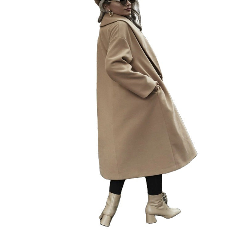Women Oversize Long Coat with Wide Shoulder and Concealed Button Placket Chichicherry