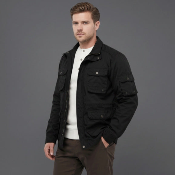 Men's Utility Field Jacket with Multiple Flap Pockets and Adjustable Waist Chichicherry