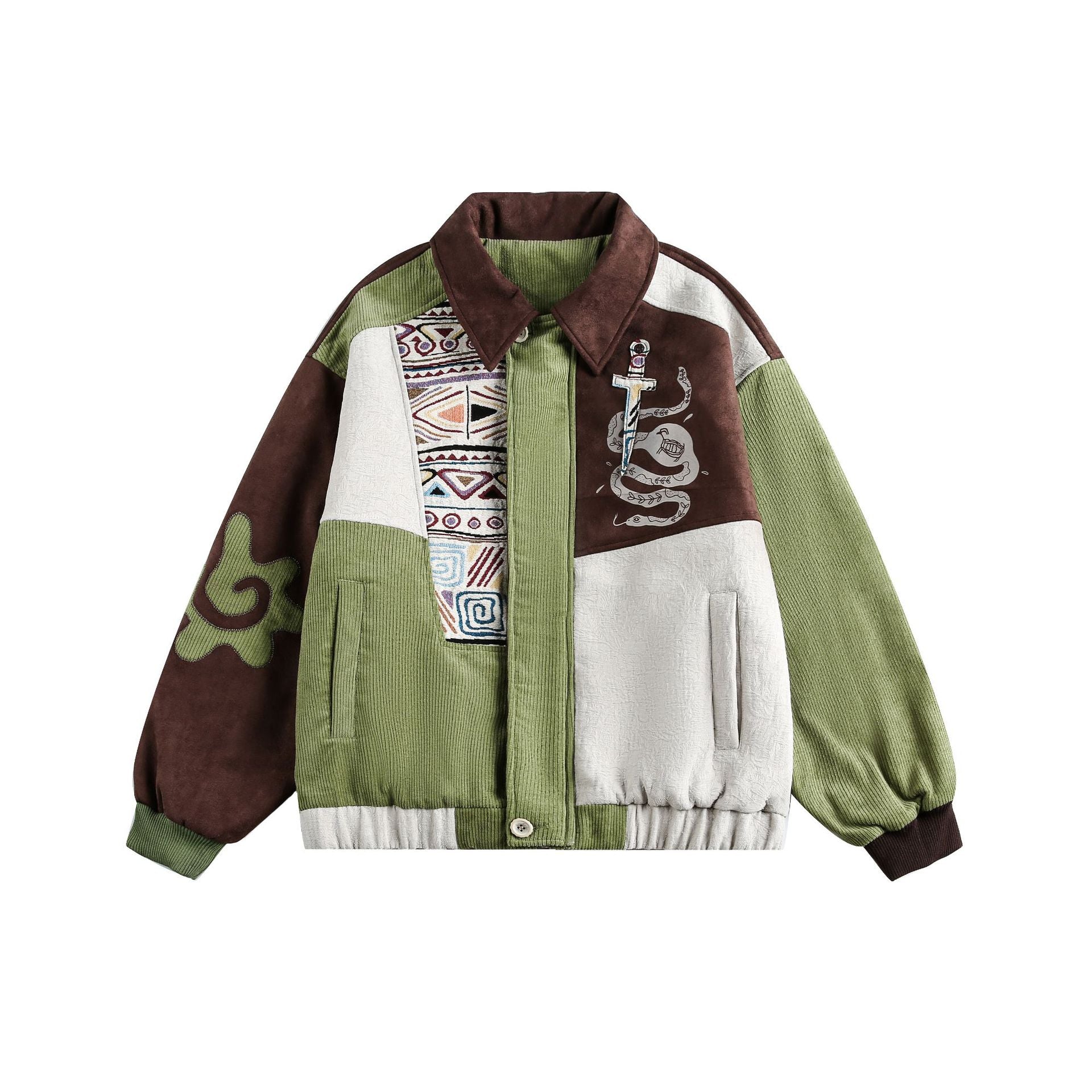 Men's Patchwork Cord and Suede Blouson with Stitch Detail Chichicherry