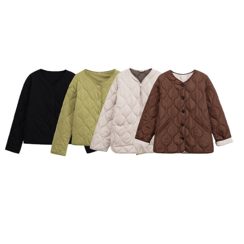 Women's quilted jacket with round quilting, button placket and V-neck Chichicherry