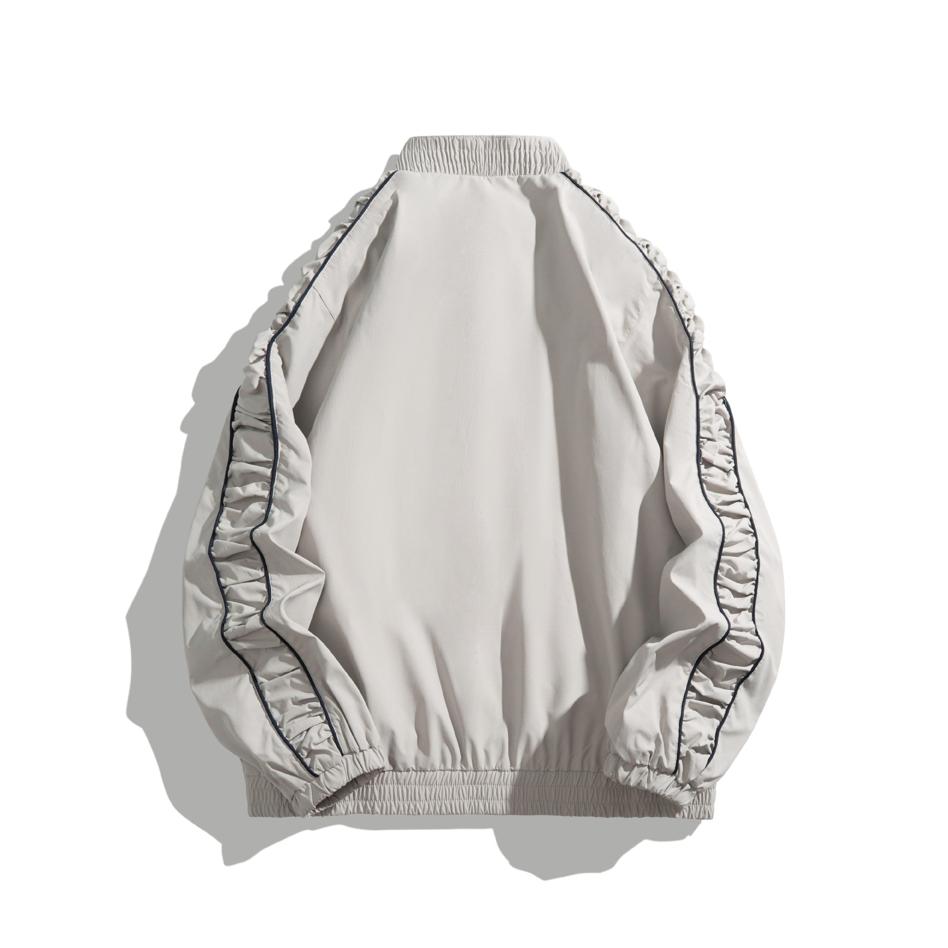 Women's Lightweight Bomber Jacket with Gathered Sleeves and Contrast Piping Chichicherry
