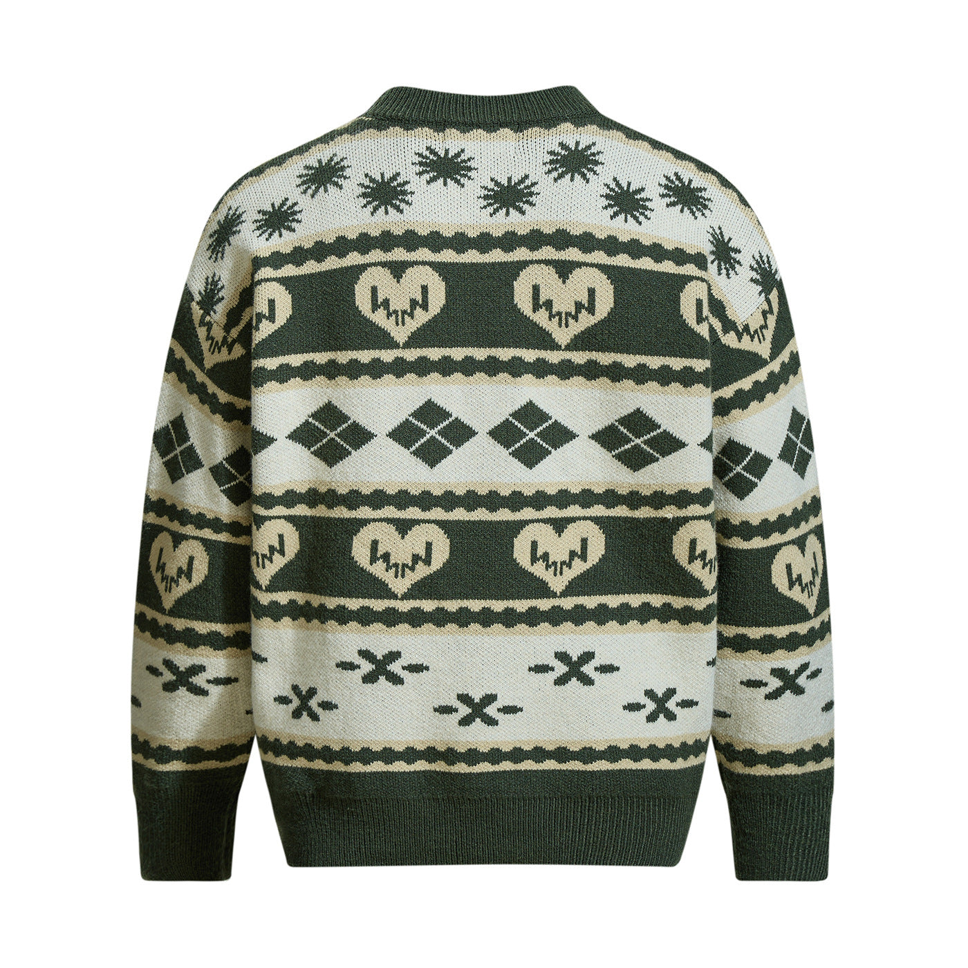 Men's Patterned Chunky Knit Sweater in Norwegian Style with Round Neck