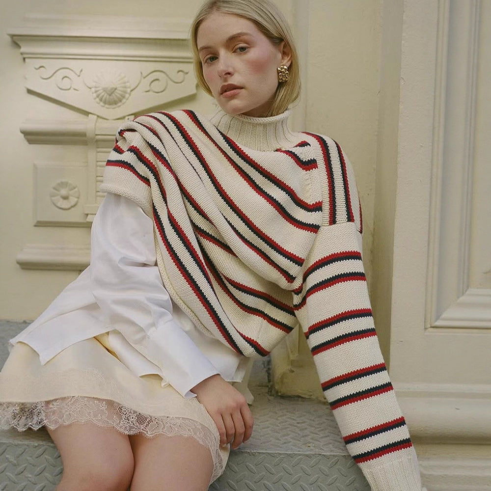 Women's oversized striped cotton blend sweater with wide cut and ribbed cuffs Chichicherry