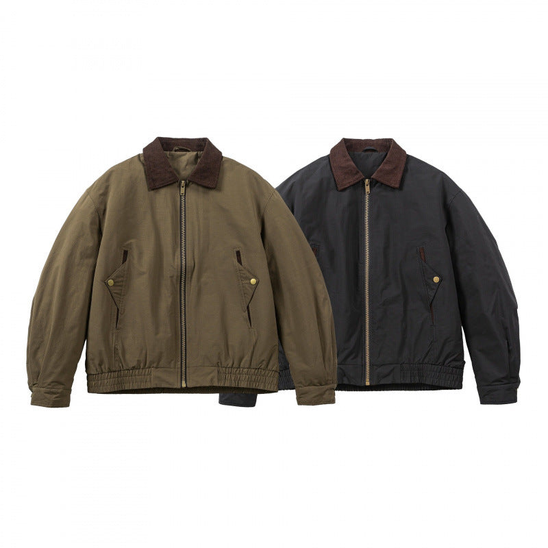 Men's Boxy Field Bomber Jacket with Cord Collar, Metal Zipper and Elastic Hem Chichicherry