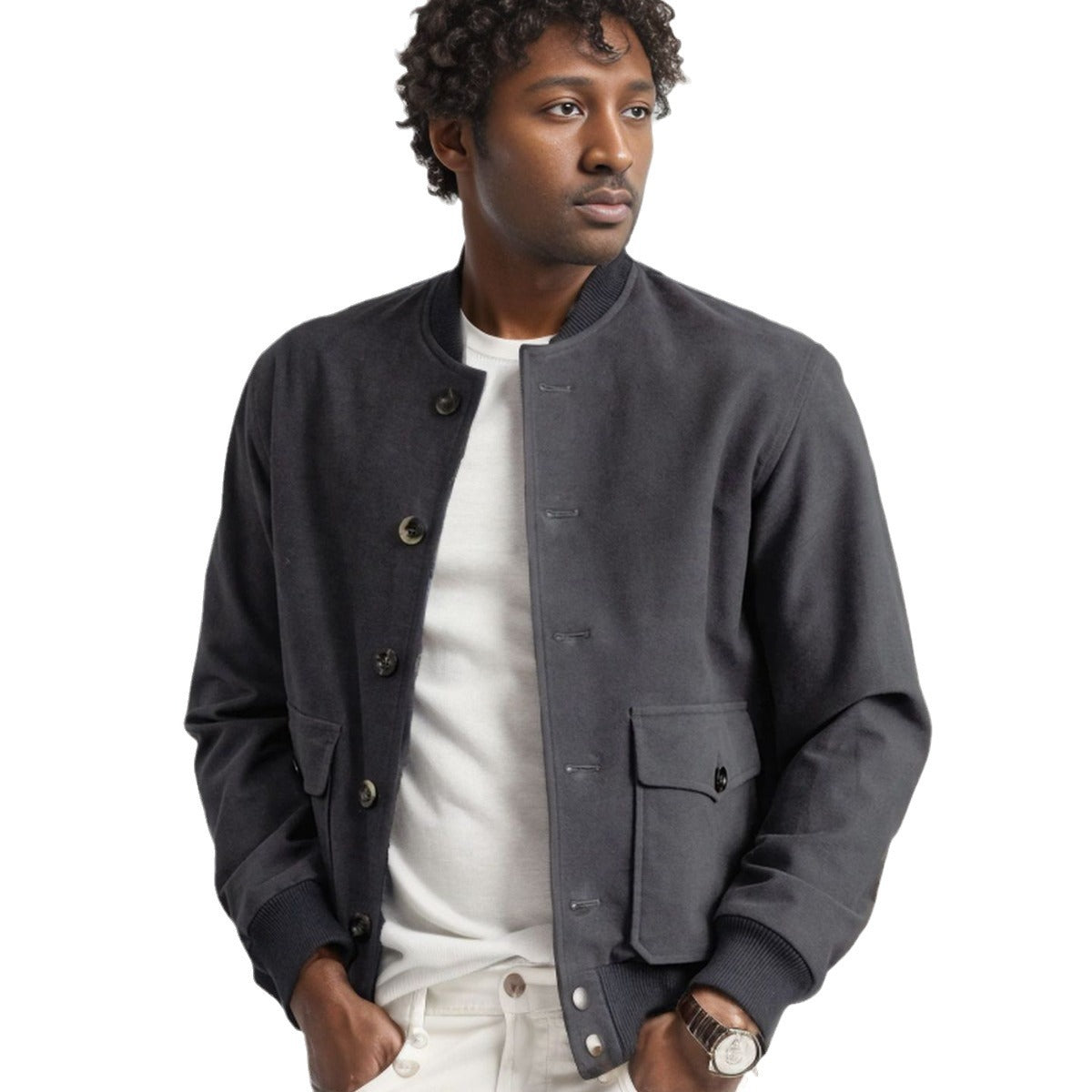 Men's bomber-style short jacket with button closure and flap pockets Chichicherry