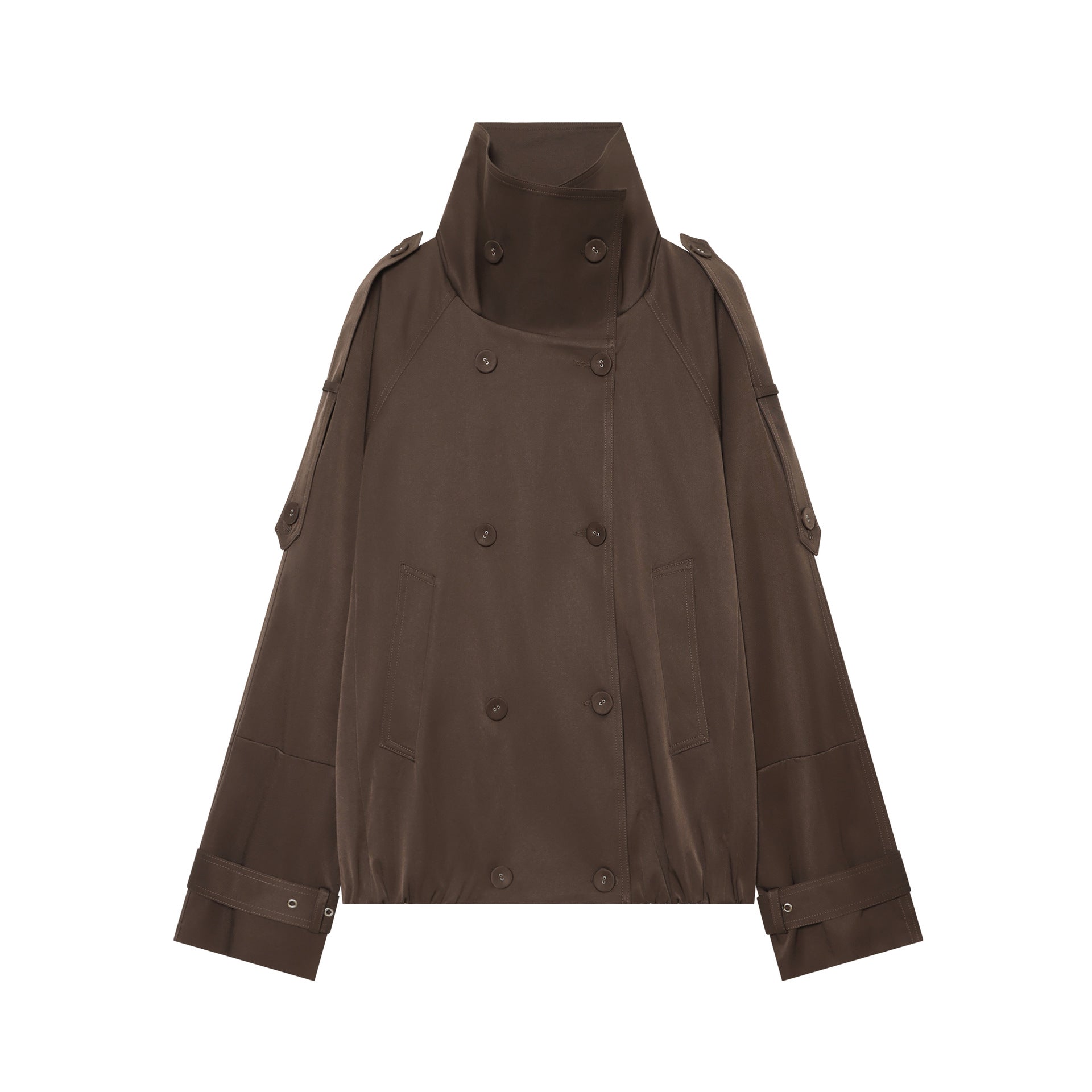 Women's Short Cape Trench with High Funnel Collar and Adjustable Sleeve Straps Chichicherry