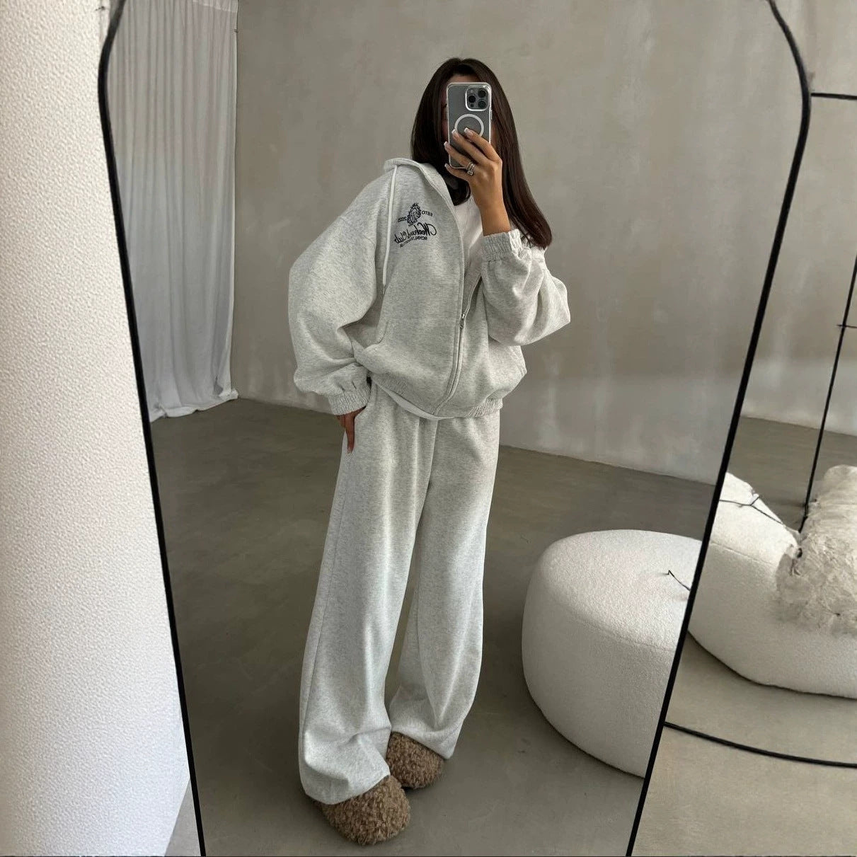 Damen Weiches Oversize-Kapuzen-Sweatjacken-Set mit weiter Jogginghose Chichicherry
