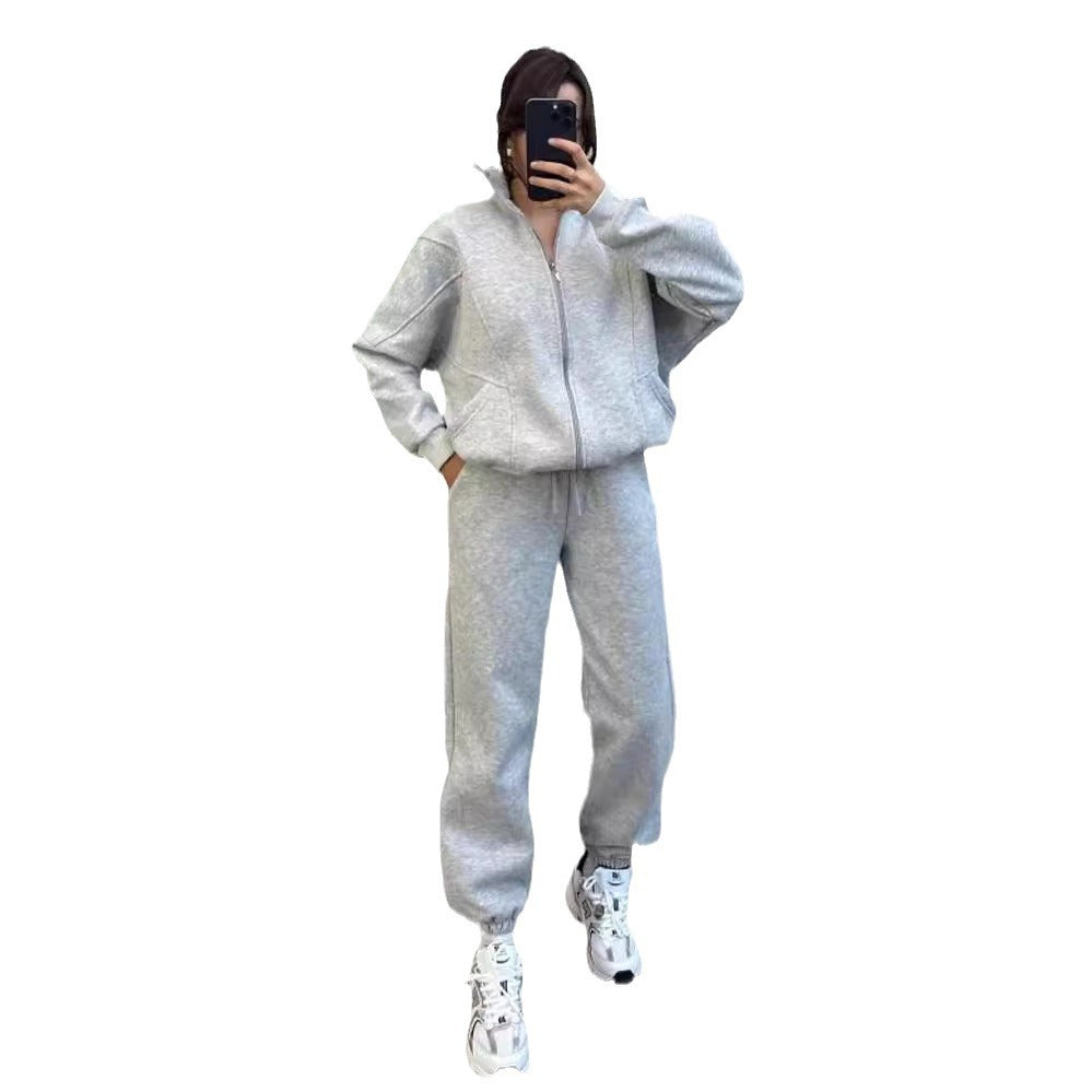 Damen Oversize Fleece-Set mit Reißverschlussjacke und weiten Jogginghosen Chichicherry