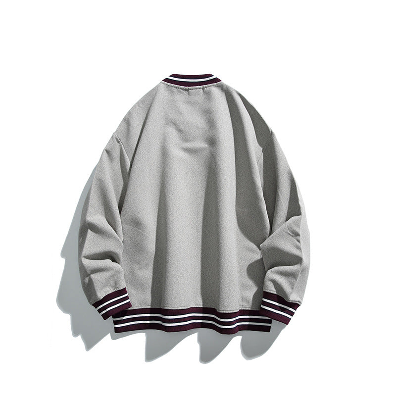 Men's Oversized V-Neck Sweatshirt with Contrast Stripes at Cuffs and Hem Chichicherry