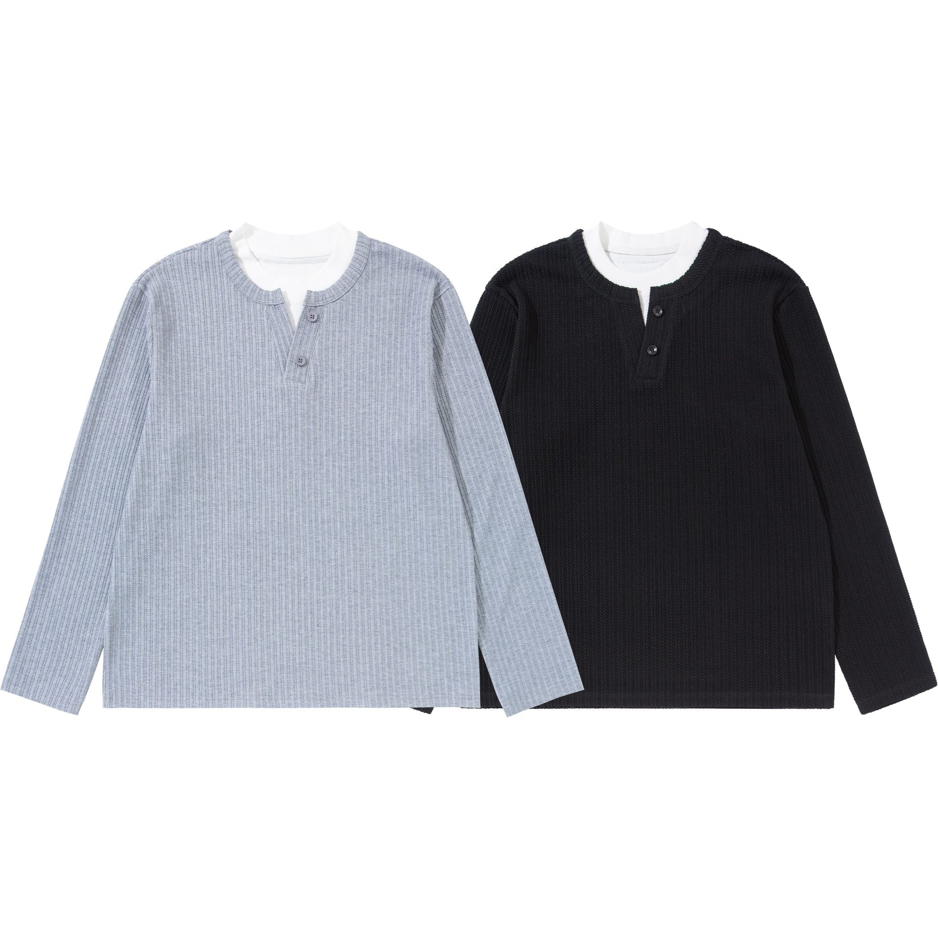 Unisex fine structured ribbed sweater with Henley neckline Chichicherry
