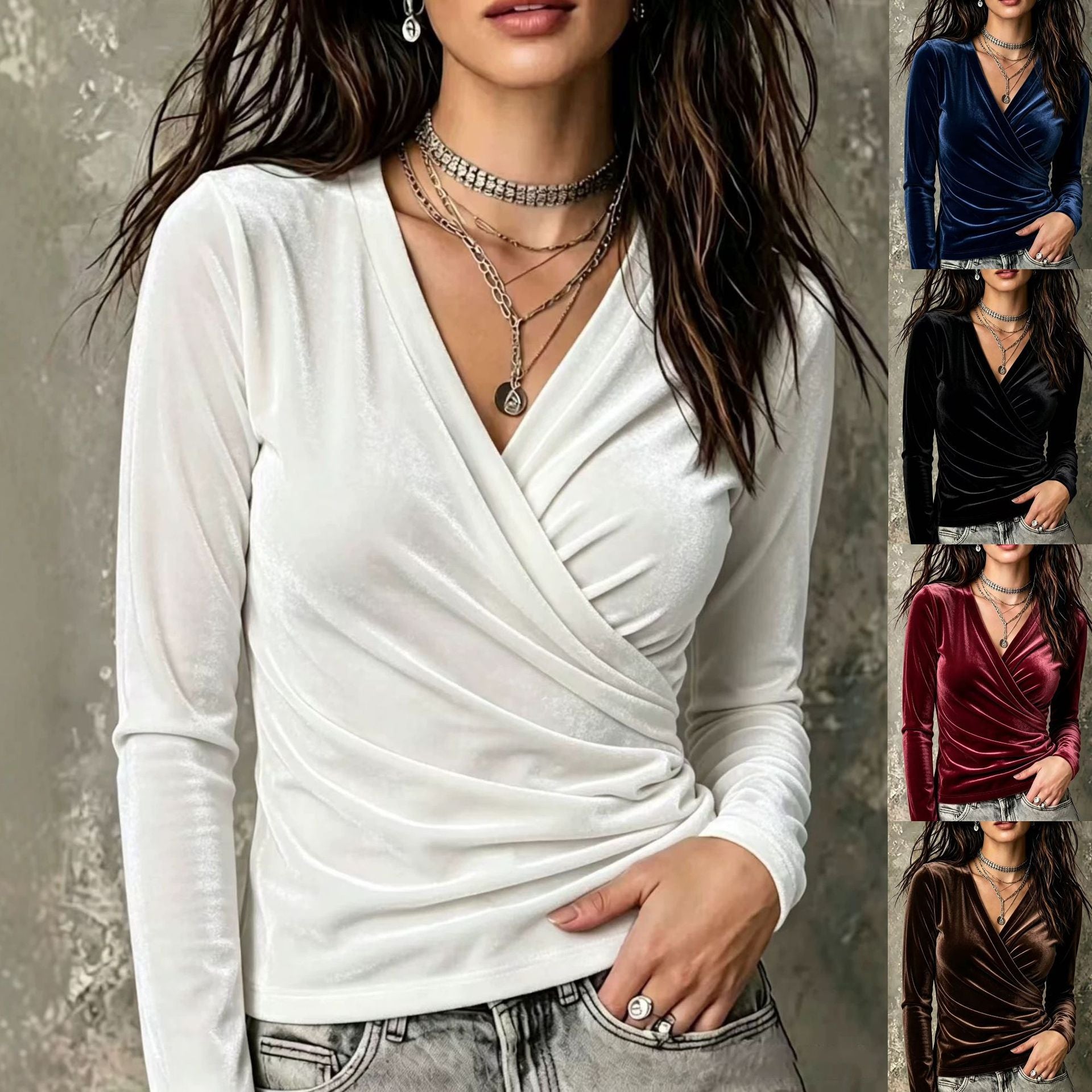 Women's Velvet Wrap Shirt with Fitted Draping Chichicherry