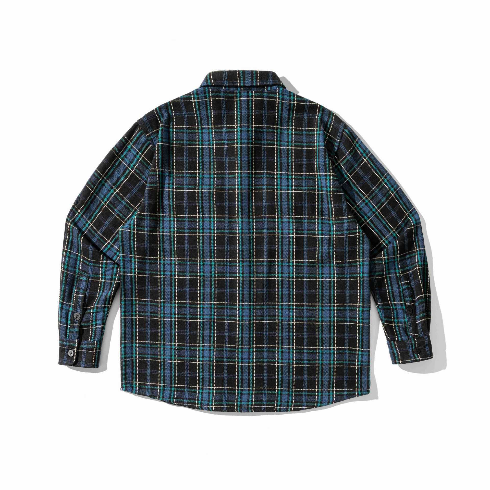 Men's Checked Flannel Overshirt with Rounded Hem and Patch Chest Pockets Chichicherry